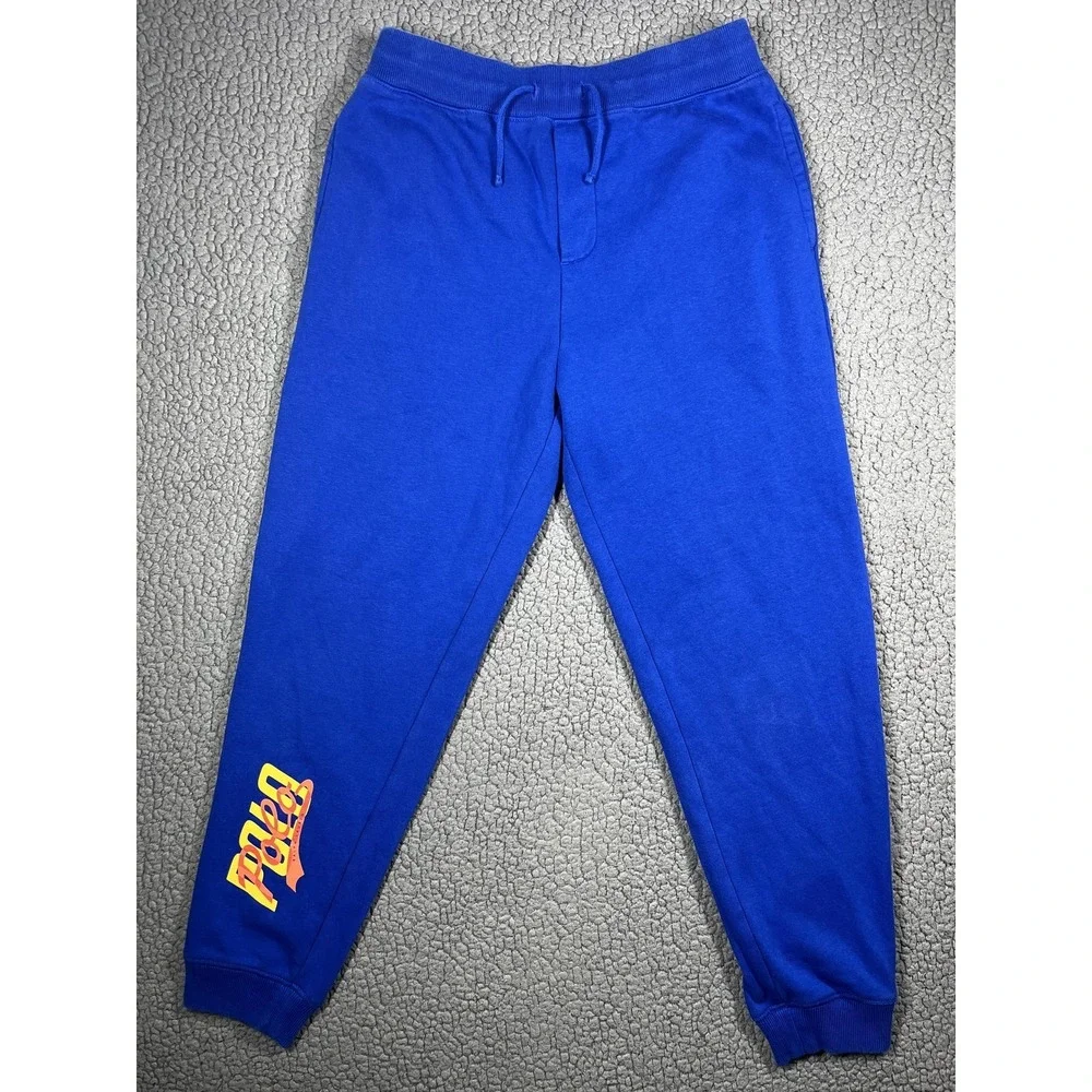 Polo Ralph Lauren Boys Royal Blue Fleece Joggers Sweatpants Graphic Logo L 14-16